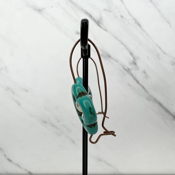 Faux Pearl Faux Turquoise Flower Drop Earrings Pierced Pair - Picture 3 of 4